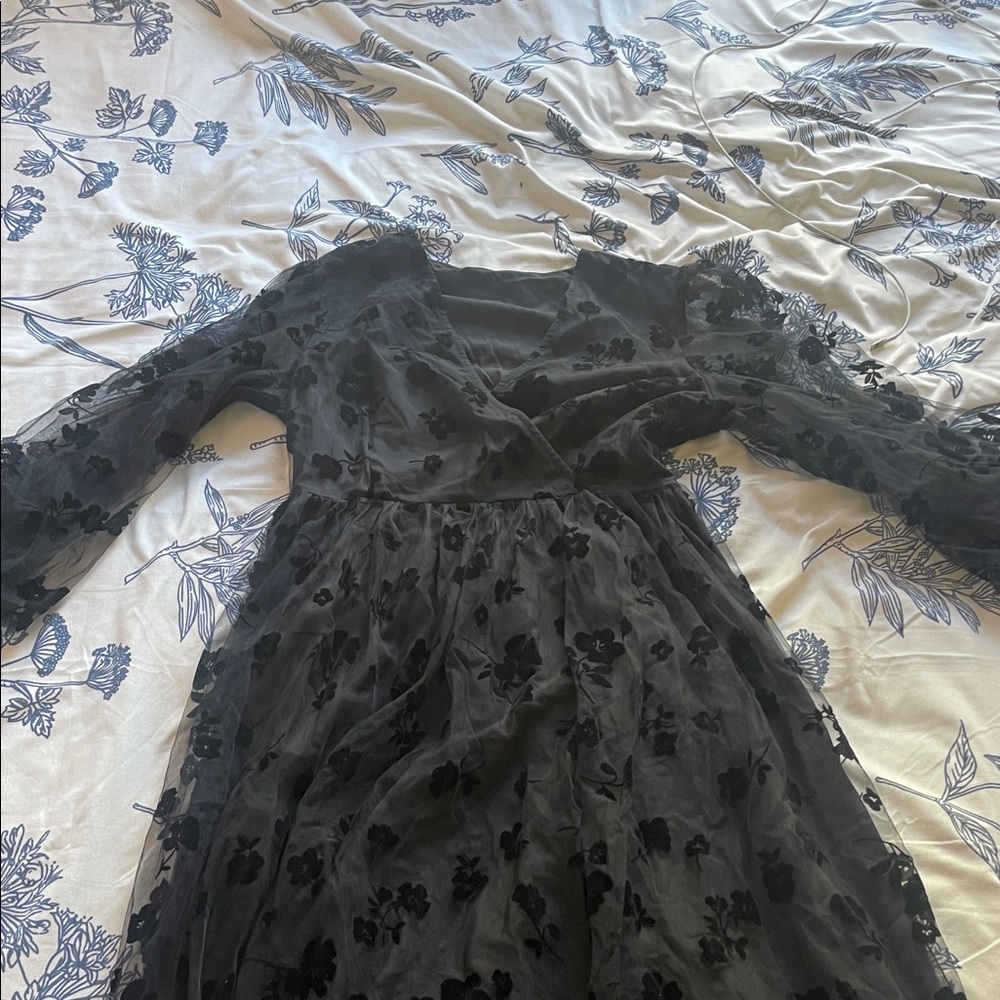 Black Floral Mesh Dress